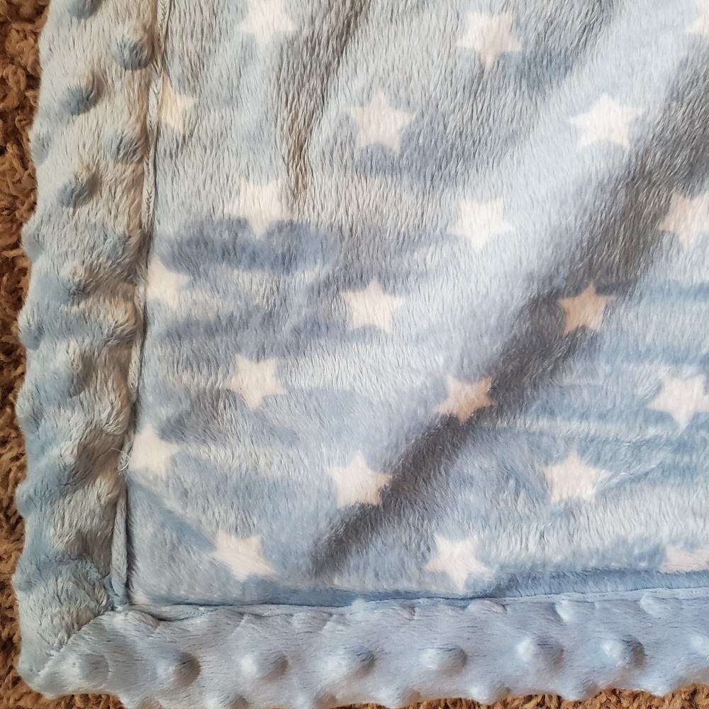 Carters Child Of Mine Blue White Stars Giraffe Velour Sherpa Baby Blanket 30x40 - Picture 6 of 7